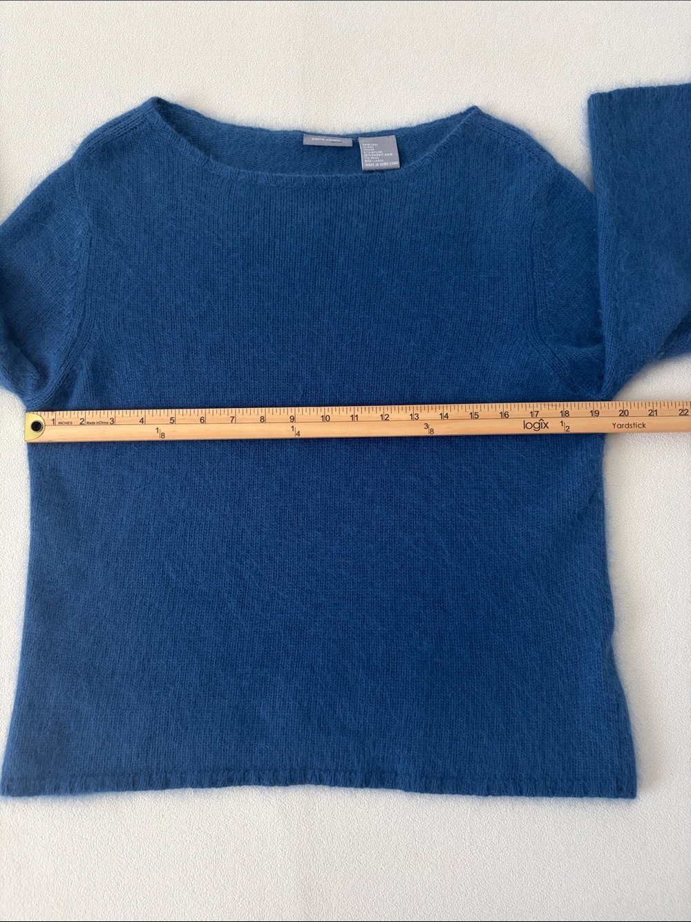 Pierre Cardin Angora Rabbit Hair Wool Dusty Blue Boatneck Fuzzy Sweater - Picture 8 of 10